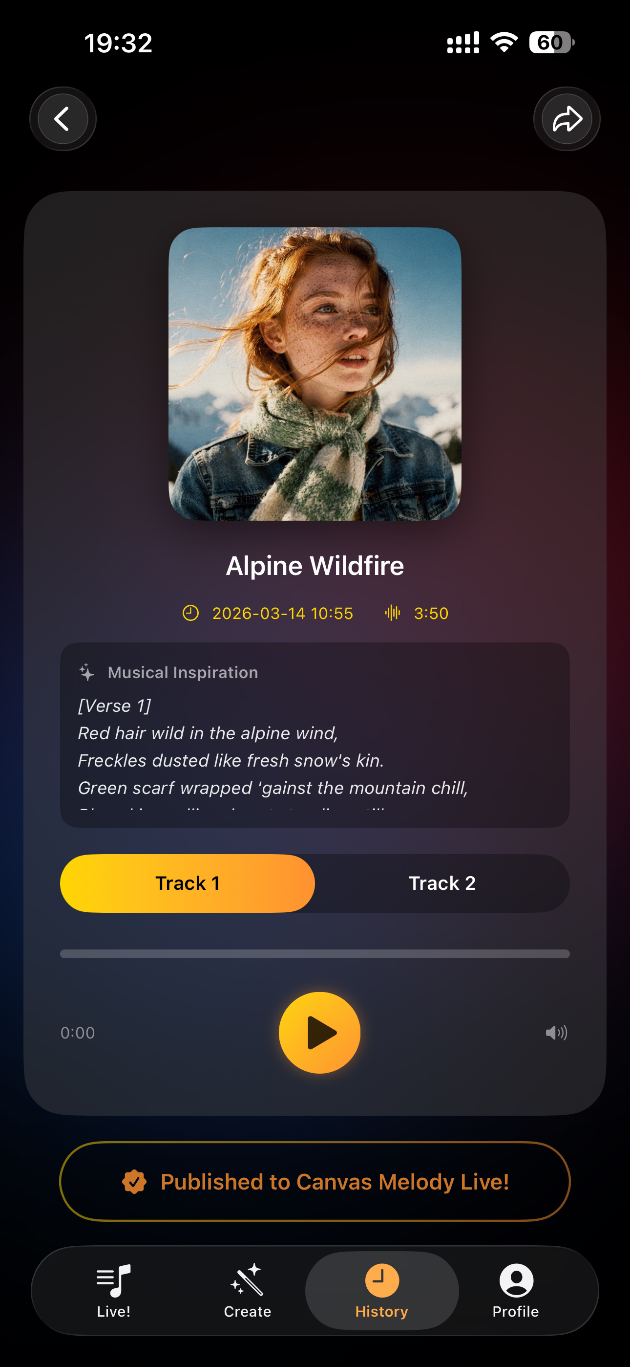 Canvas Melody iOS App Interface - AI Music Generator